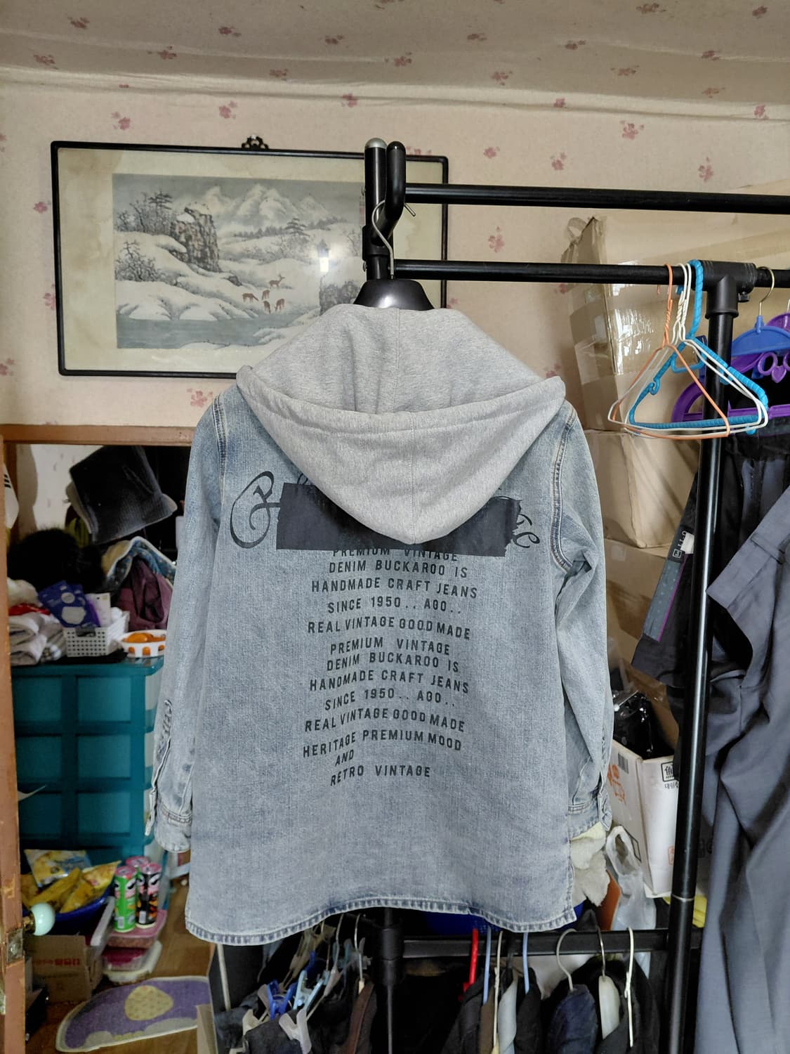 [버커루]남녀공용 오버핏 데님 후드 셔켓 S사이즈 상품이미지2