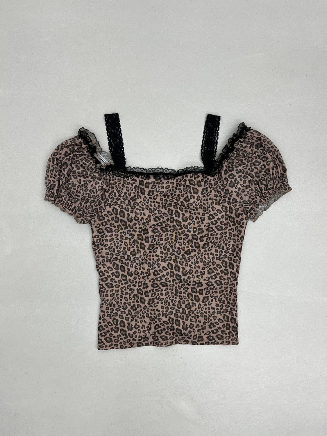 레오파드 패턴 반팔 오프숄더 상품이미지4