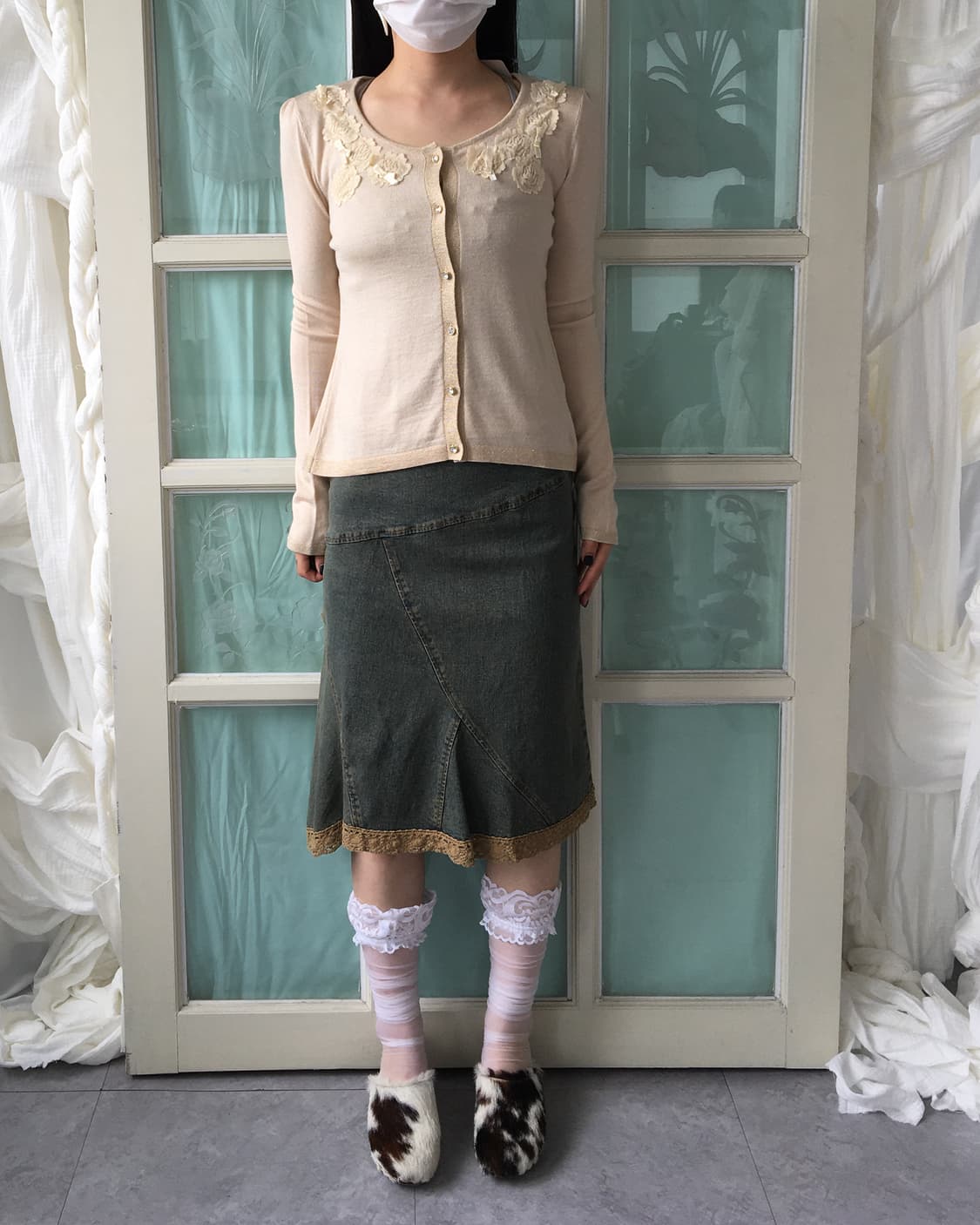 Flower patch point knit cardigan 상품이미지1