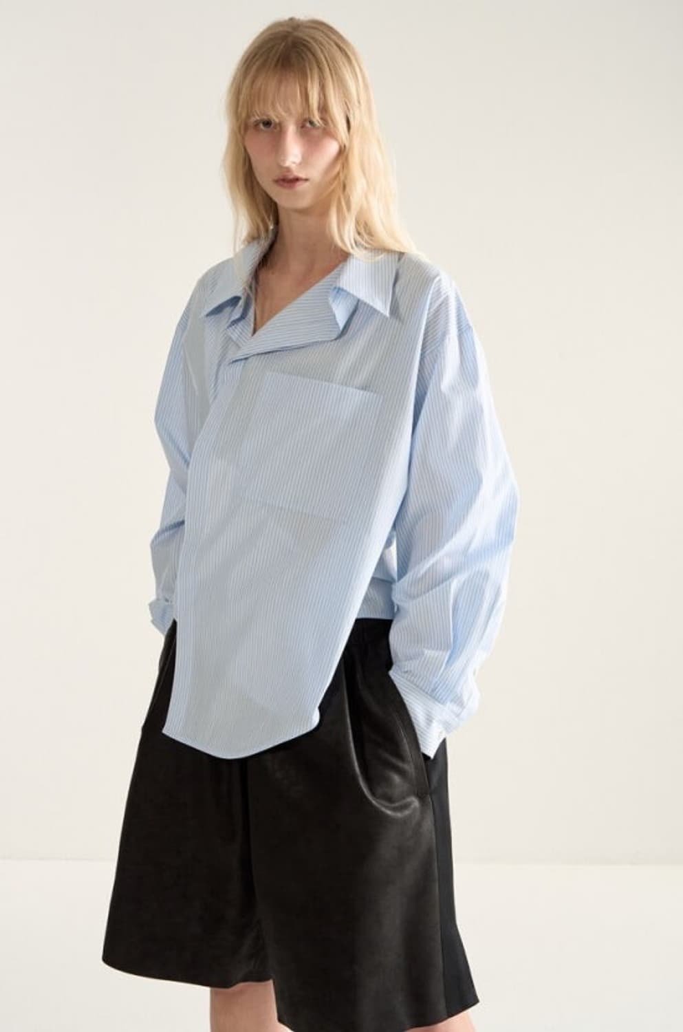 시스템25 2way 언발란스 스트라이프 셔츠 상품이미지1