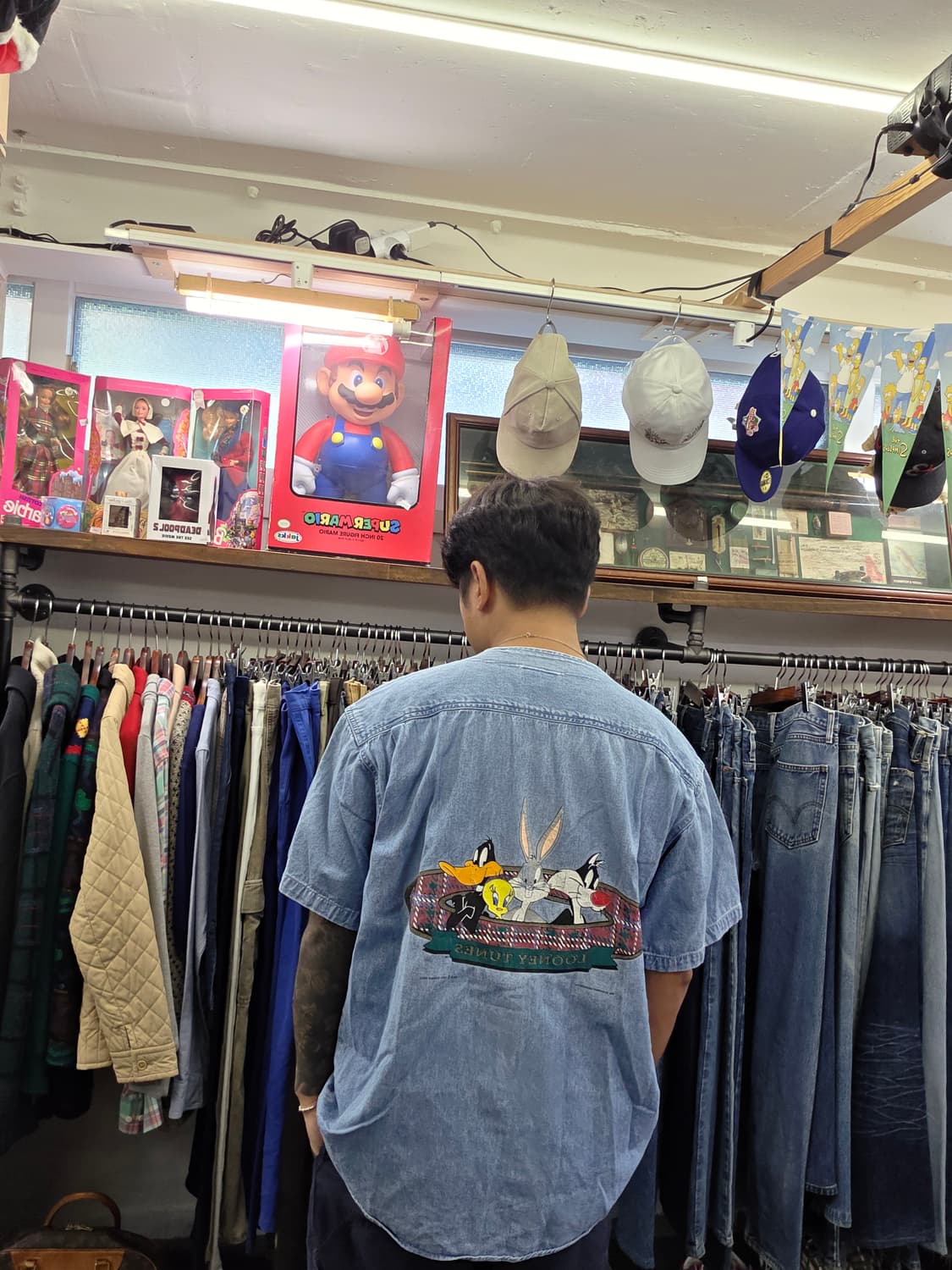 90's 루니툰즈 베이스볼 데님 셔츠 상품이미지1