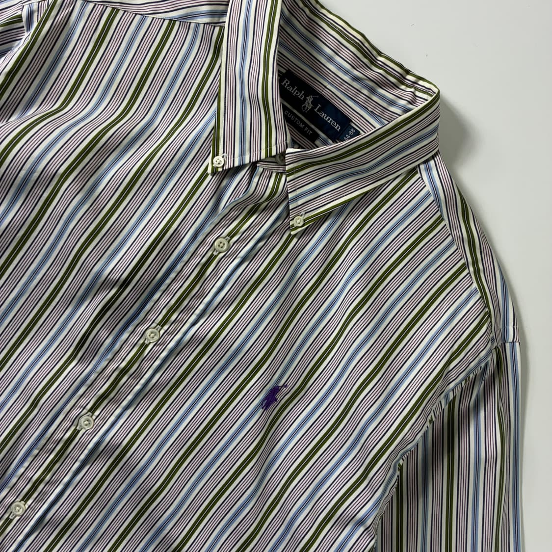 Polo  폴로 랄프로렌 자수 코튼 그린 스트라이프 셔츠  상품이미지3