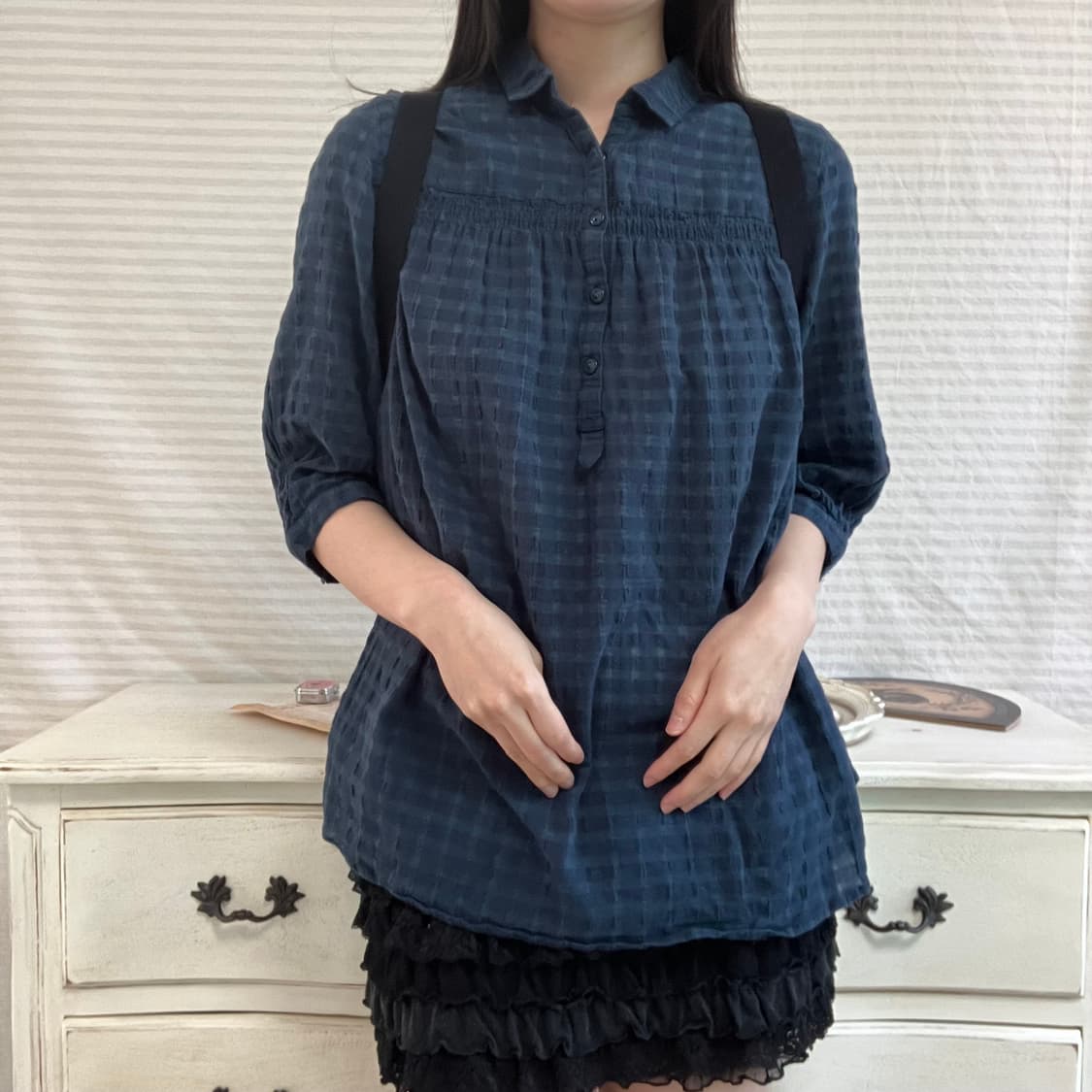 jpn vintage 딥 그린 버튼 블라우스 y2k 스트릿 갸루 펑키 상품이미지2