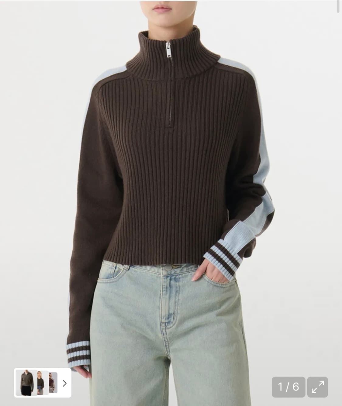 무신사 스탠다드 우먼즈 리브드 트랙 니트 하프 집업 브라운 상품이미지1