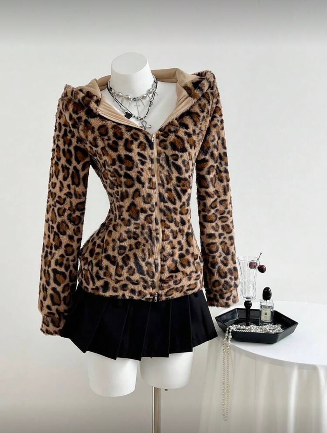 새상품) 레오파드 갸루 딱붙 후드집업 상품이미지4