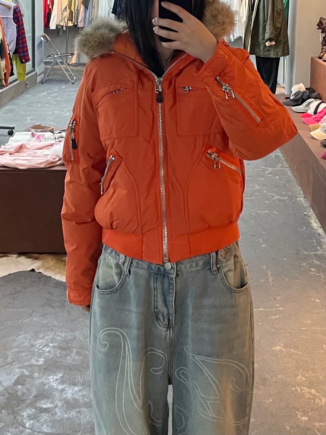 폴로랄프로렌 00s 덕다운 오렌지 크롭 봄버자켓 H1880 상품이미지1