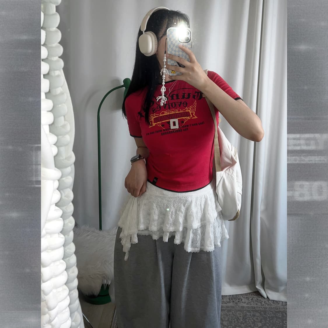레드 Y2K 프린팅 슬림핏 반팔 티셔츠 상품이미지2