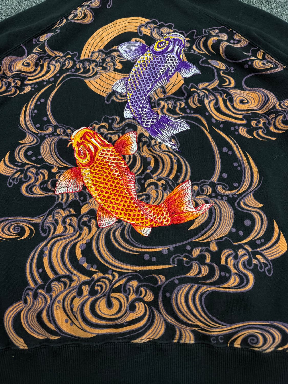OS) 카라쿠리 타마시 빈티지 오리엔탈 잉어 자수 코튼 집업 상품이미지6