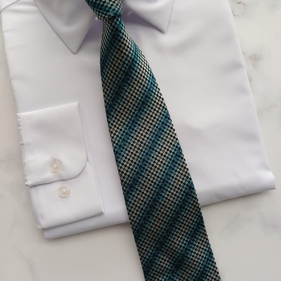 메트로시티 실크 블루&그린 자카드 넥타이 8.6cm A+등급 A18579 상품이미지5