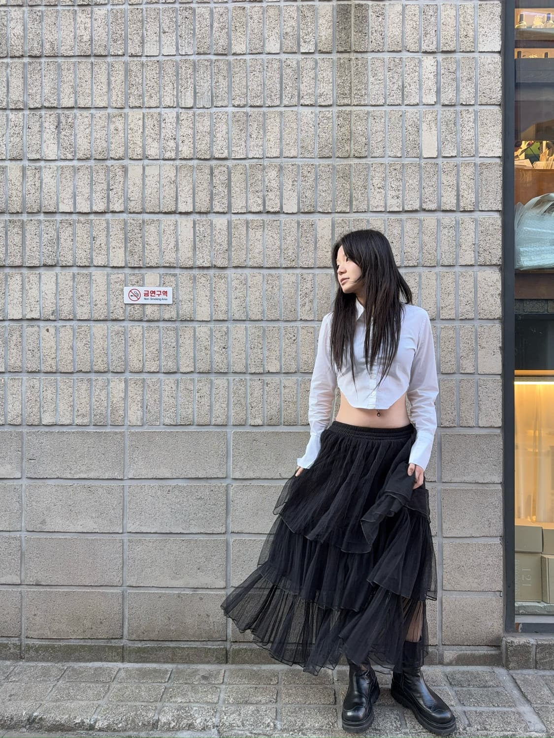 시스루 베이스 티어드 밴딩 롱 스커트 상품이미지3