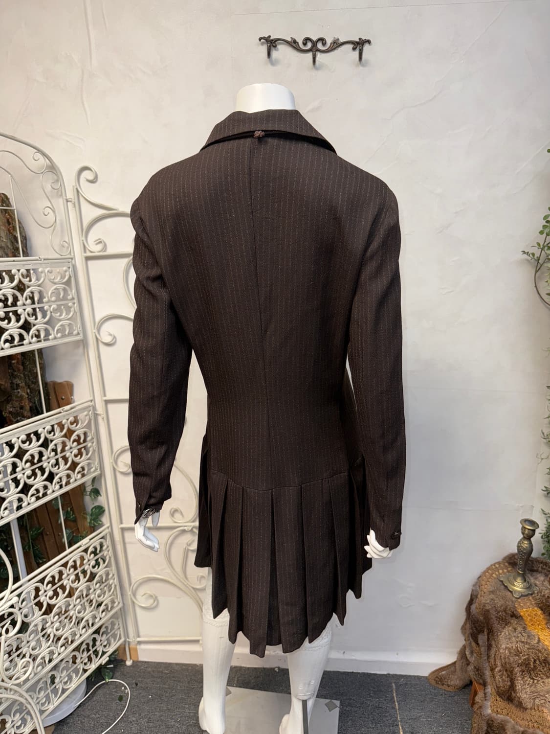 Brown double button stripe pleats ops 상품이미지5