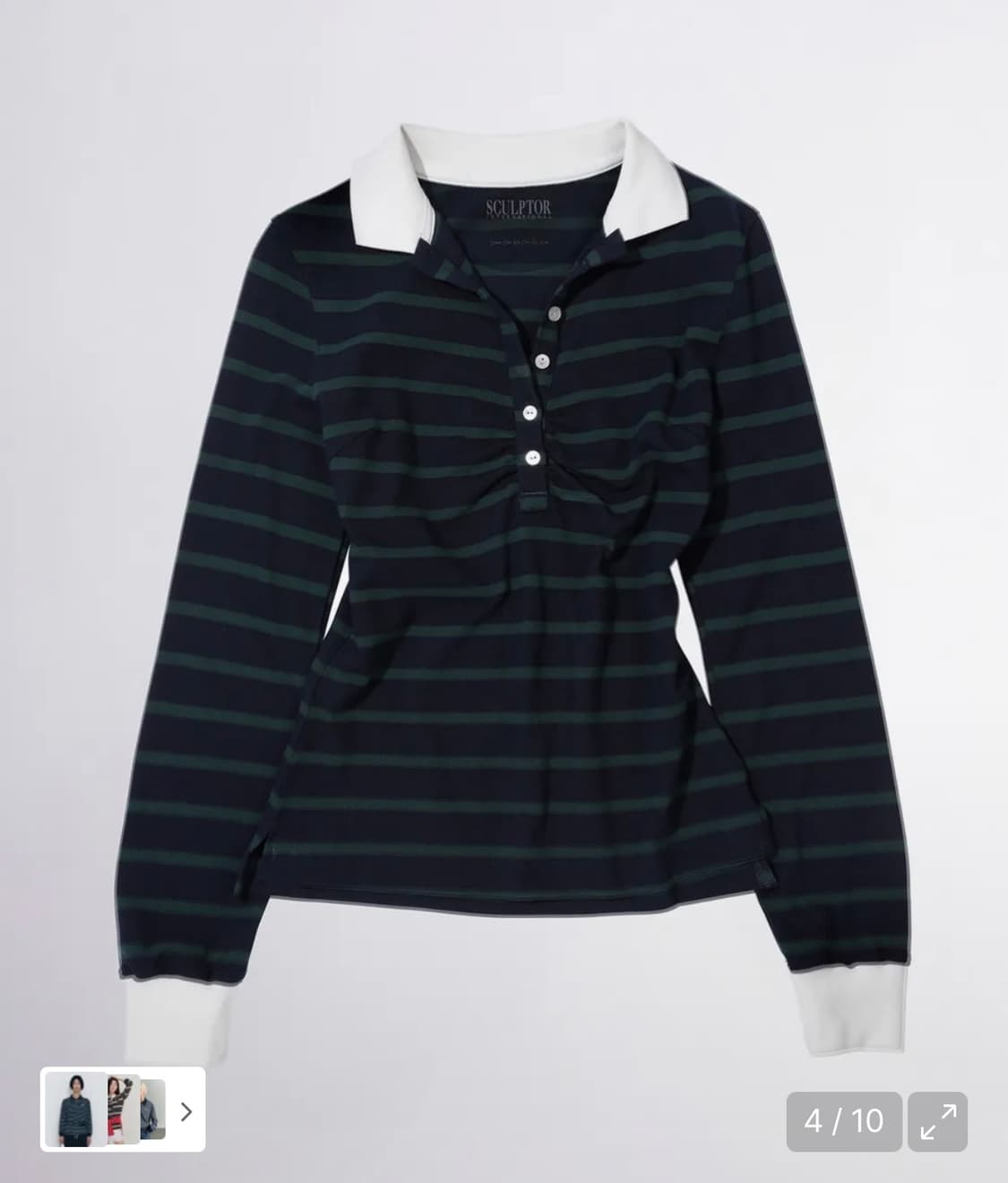 스컬프터 스트라이프 티셔츠 셔링 테니스 네이비/그린 상품이미지2