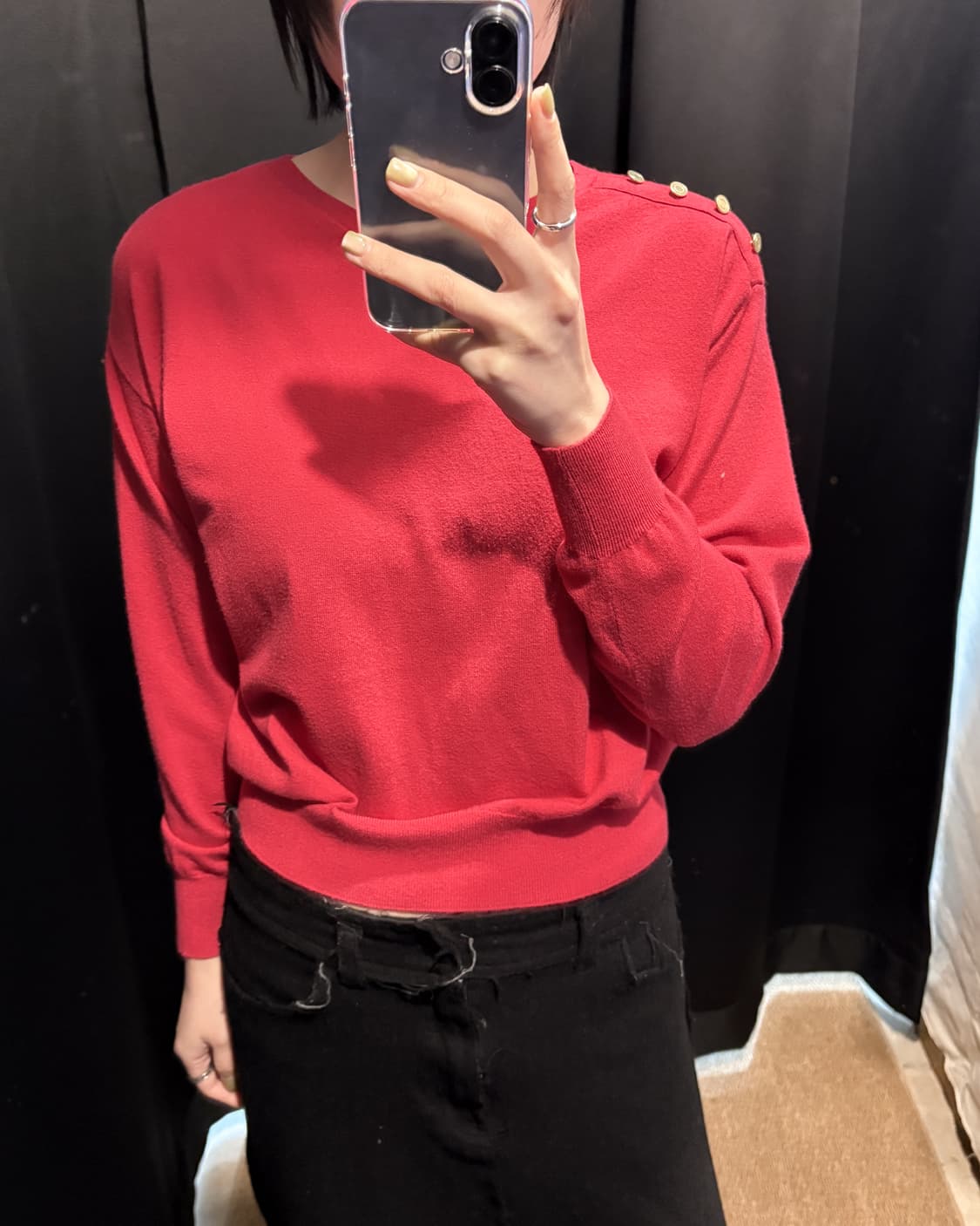 Pink Red Gold Button Knit Sweater 상품이미지1