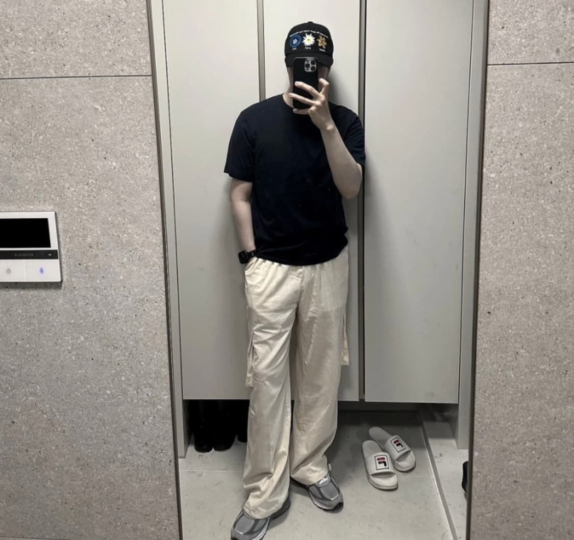 굿 라이프웍스 린넨 카고 와이드 팬츠 크림색 M 상품이미지1