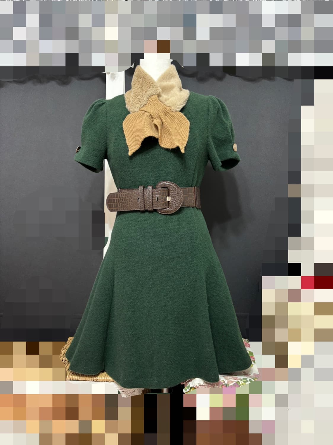 55ㅡ다크 그린 컬러 플레어 원피스 상품이미지1