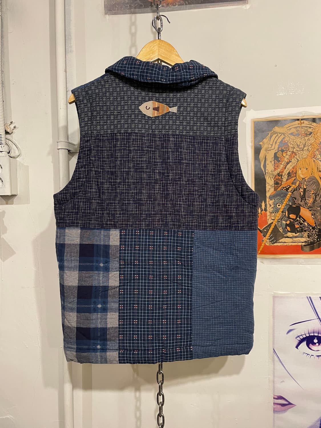 고양이 패치워크 블루 패딩 베스트 모리 상품이미지8