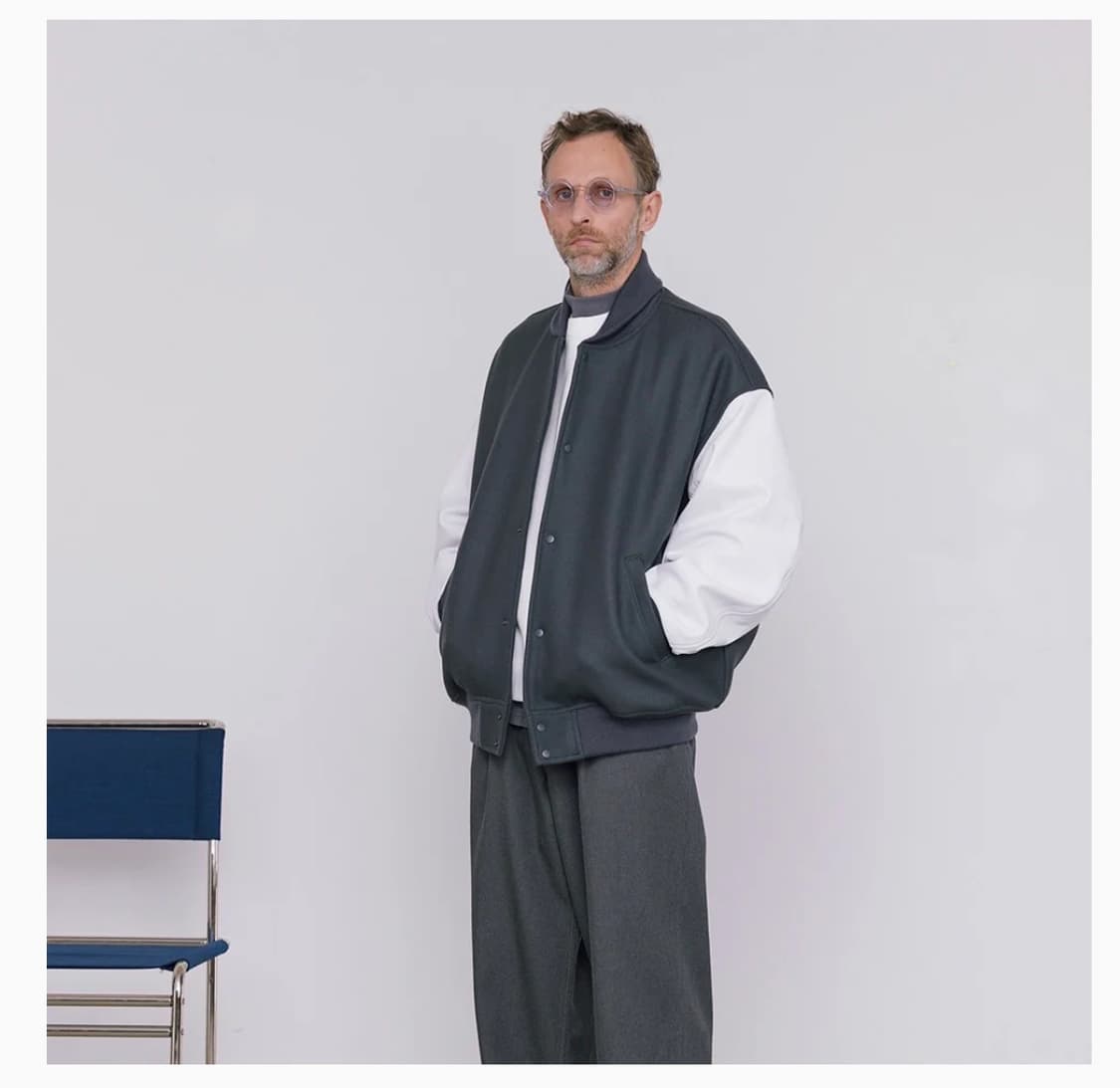 Graphpaper 스케일 오프 멜튼 스타디움 자켓 그레이 상품이미지8