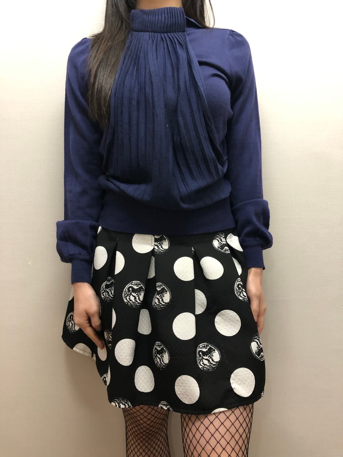 빈티지 블랙 도트 플리츠 스커트 상품이미지3