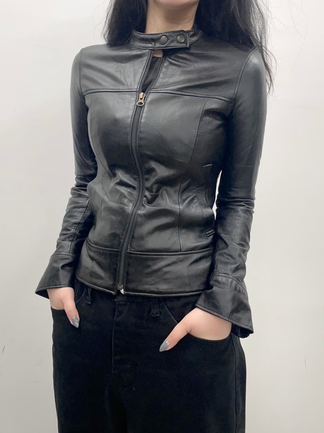  Black Leather slim fit Jacket 상품이미지1