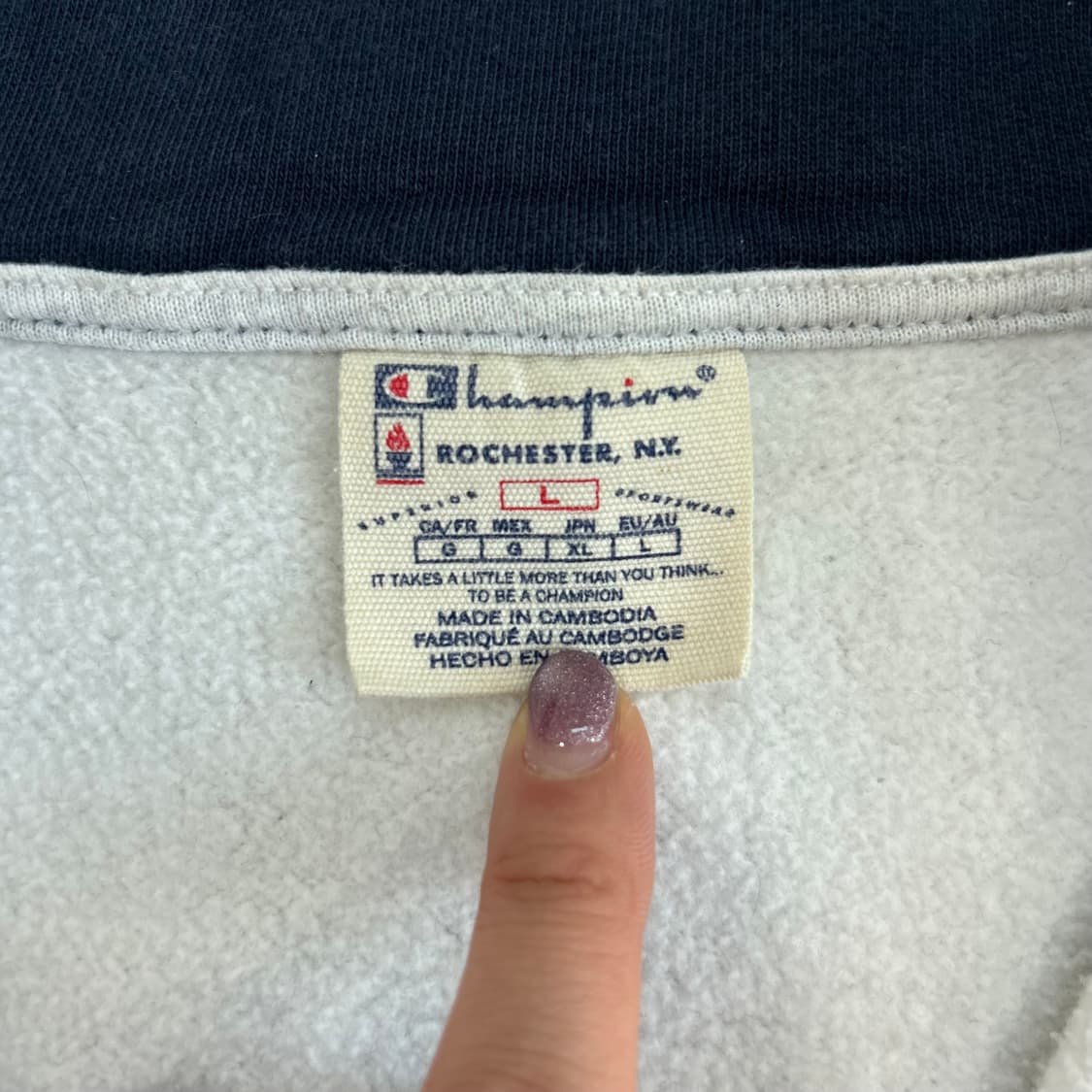 Champion 챔피온 네이비 멜란지 배색 반집업 상품이미지6