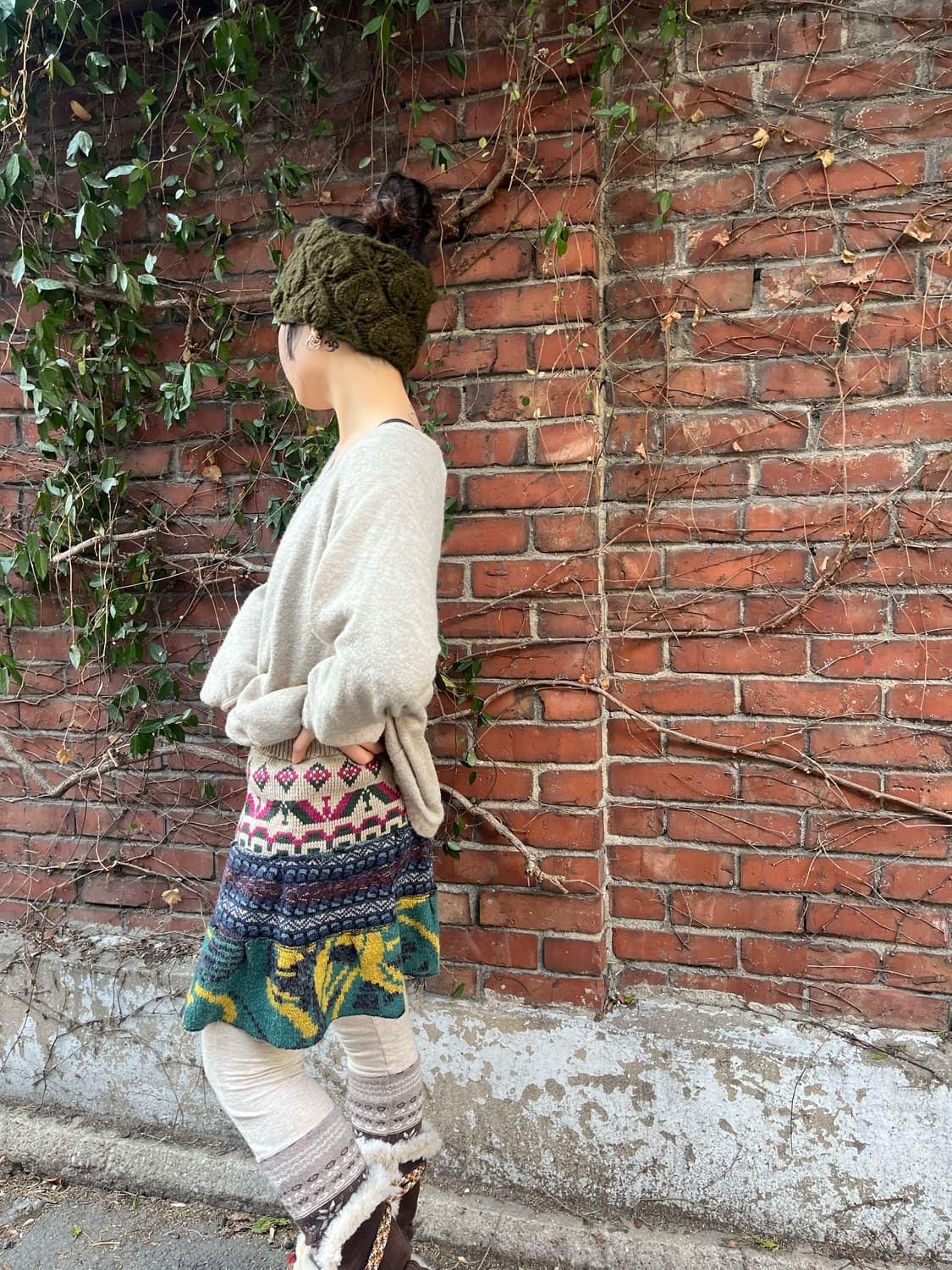 히피패턴 니트 패치 미니 스커트 상품이미지4