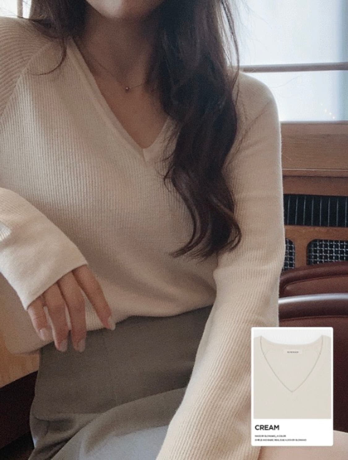 (미착용) 슬로우앤드 made. 여리핏 프리미엄 실켓텐셀니트 크림색상 상품이미지1