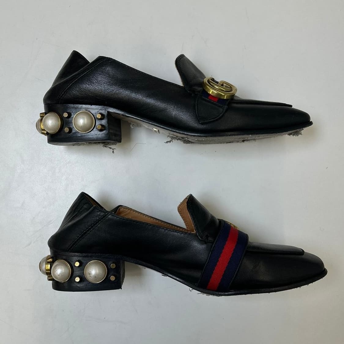 구찌 레더 GG 펄스터드 마몽 진주 미드힐 여성 로퍼 37 상품이미지3