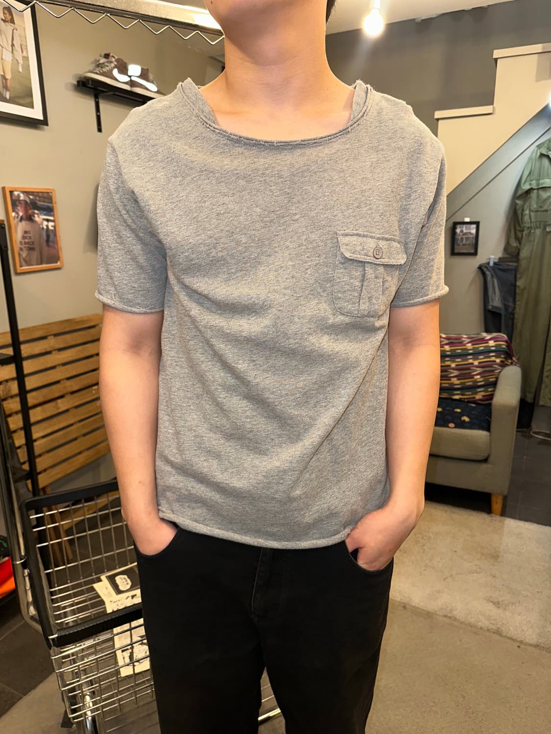 Grn Pocket cutting detail cotton T-shirt 상품이미지1