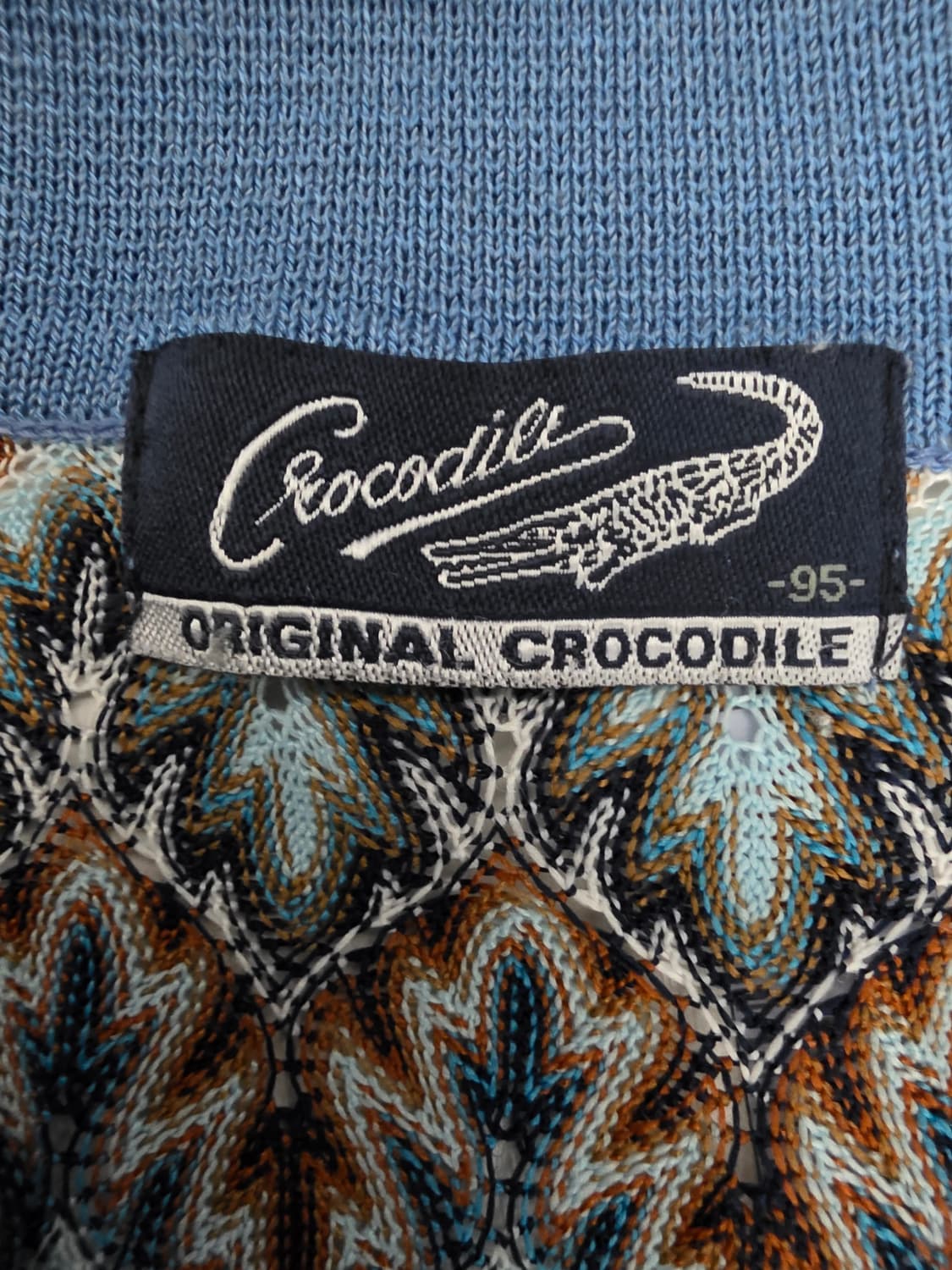 크로커다일 에스닉패턴 자카드 니트 반집업 카라 반팔티 100(95) 상품이미지6