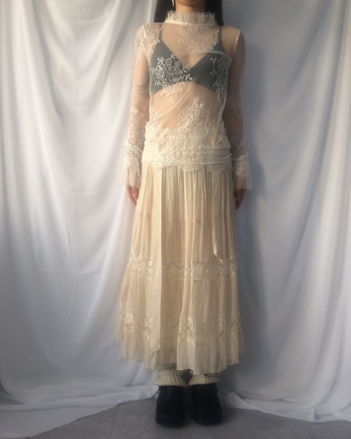 Tied Lace layer long skirt 상품이미지5
