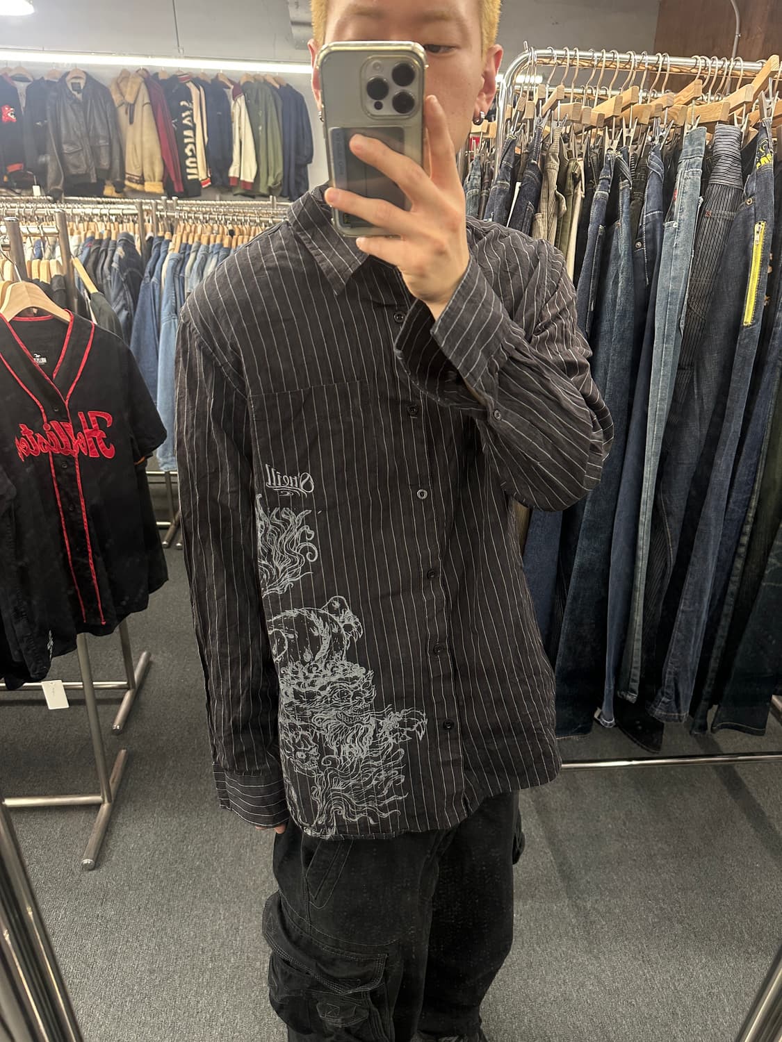 XL) ONEILL 오닐 드래곤 프린팅 스트라이프 셔츠 상품이미지1