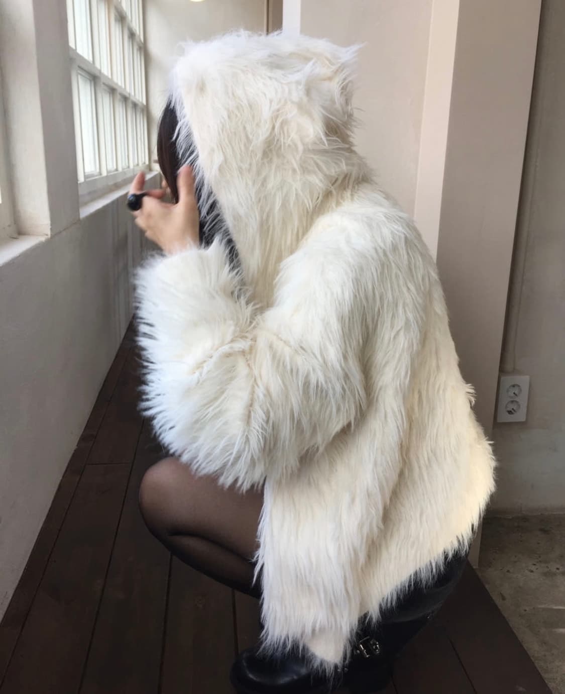 후드 퍼 가디건 hood fur cardigan ivory 상품이미지1
