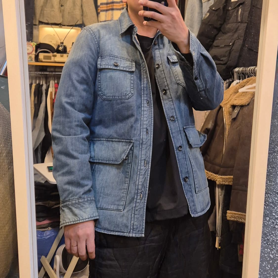 실사이즈-100(착샷잇음) 빈폴 워싱 데님 워크자켓  상품이미지3