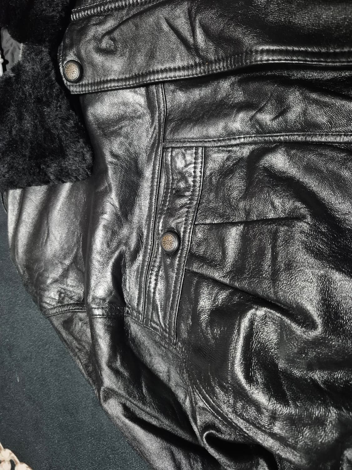 90's 토스카나 TOSKANA 양가죽 레더 무스탕 자켓 M 상품이미지3