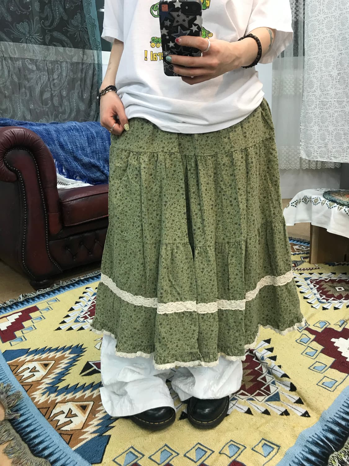 빈티지 여성 플라워패턴 레이스 밴딩 스커트  상품이미지1