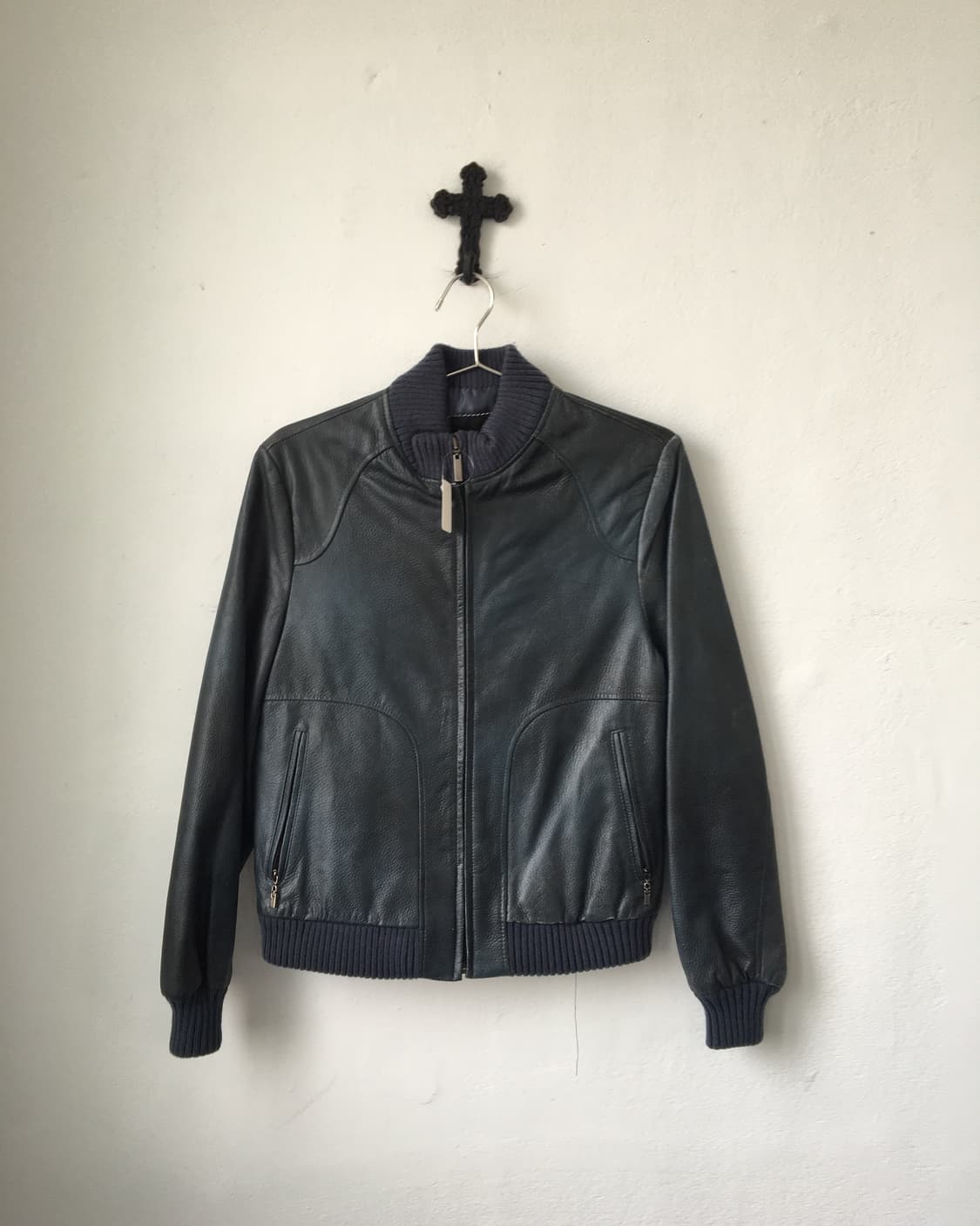 Washing blue lamb leather bomber jacket 상품이미지2