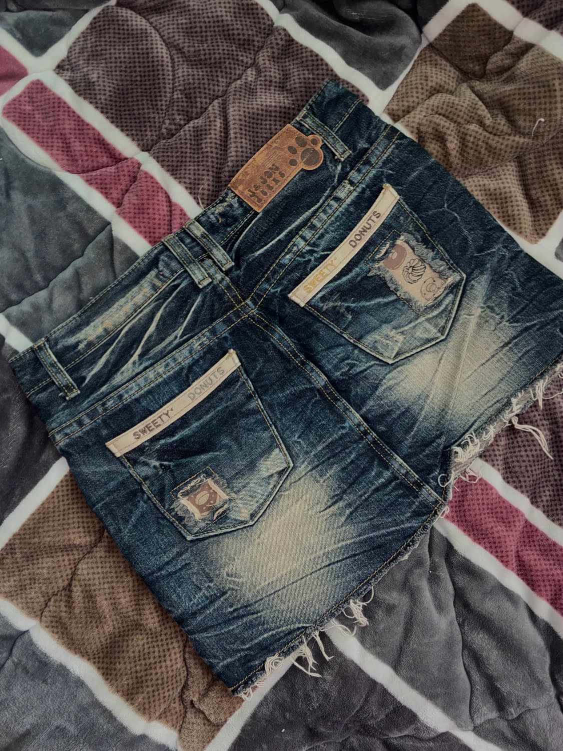 y2k 키치모리 강아지버튼 블루워싱 미니스커트 상품이미지3