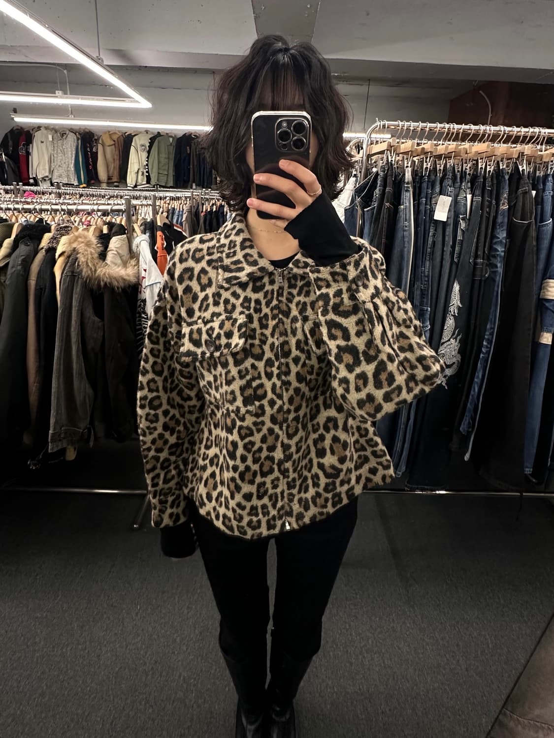 OS)Japanese Vintage 레오파드 패턴 크롭 자켓 상품이미지2