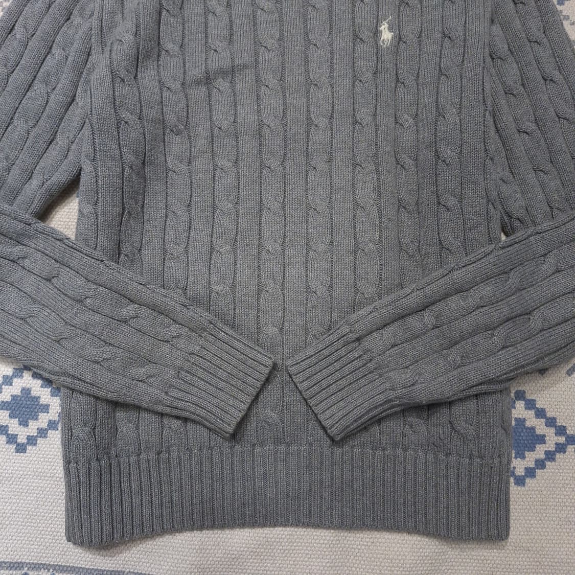폴로랄프로렌 그레이 화이트포니 케이블 꽈배기 패턴 코튼 라운드넥 니트 S 상품이미지5