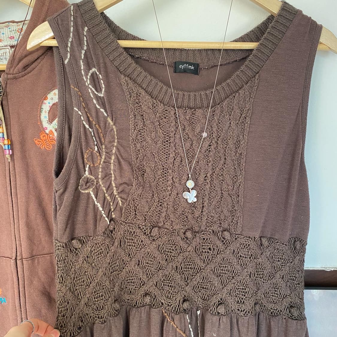 브라운 니트 자수 원피스 히피 모리 빈티지  상품이미지4