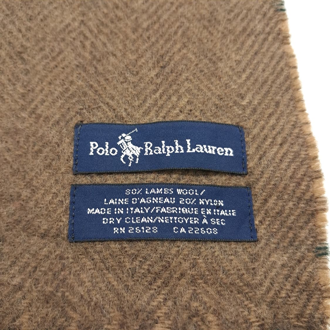 MX185 폴로 랄프로렌 브라운 체크 헤링본 램스울 양면 목도리 머플러 상품이미지5