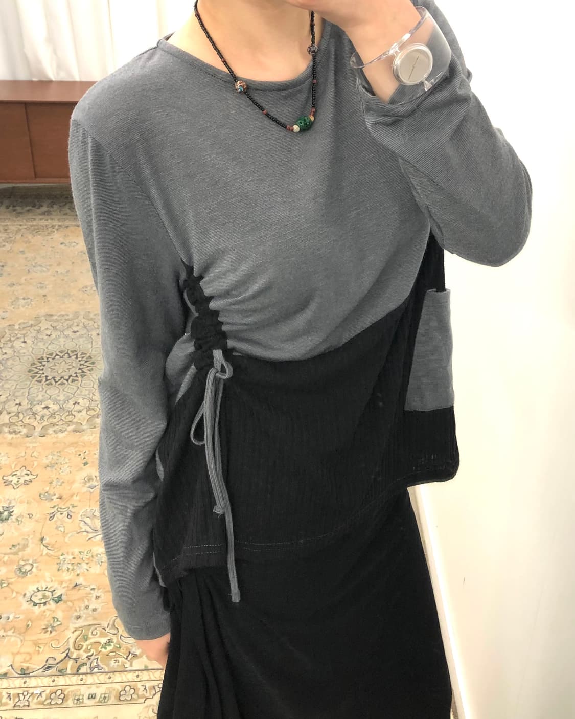 그레이 셔링 포켓 티 상품이미지3