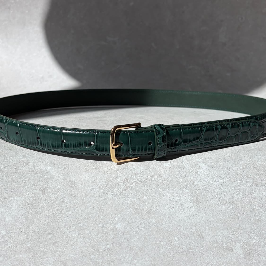 Oribell 크로커다일 페이던트 소가죽 골드버클 미니멀 버클 벨트 상품이미지1