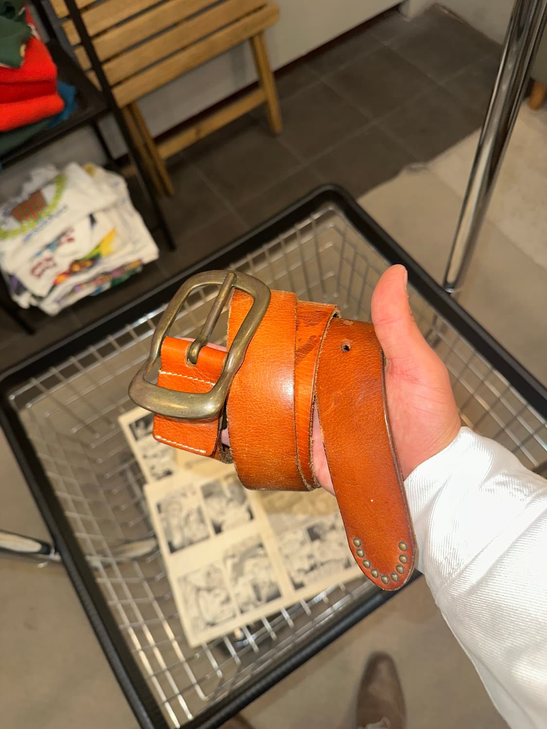 Real leather big buckle stud detail belt 상품이미지4