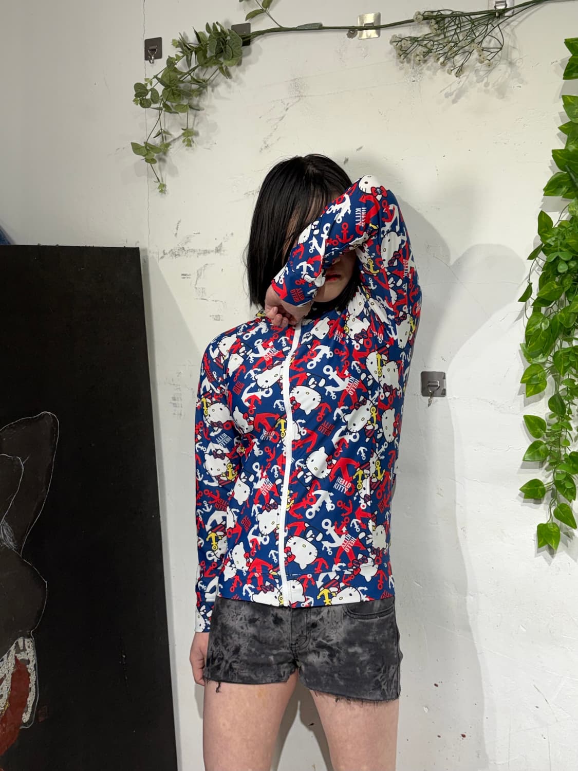 헬로키티 패턴 캐릭터 져지 후드 집업 S-M 상품이미지2