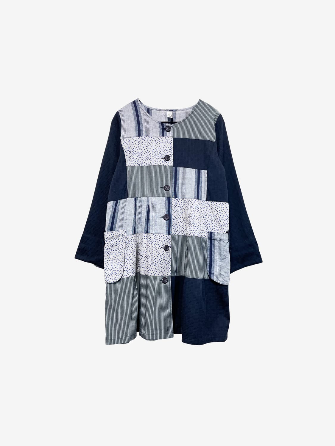 Patchwork Long Shirt - Navy 상품이미지4
