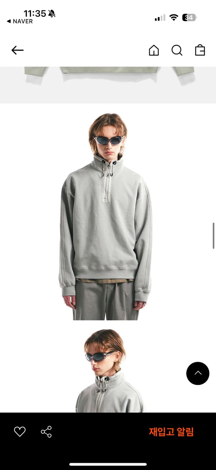 Unaffected stand collar 하프 집업 sage 상품이미지3