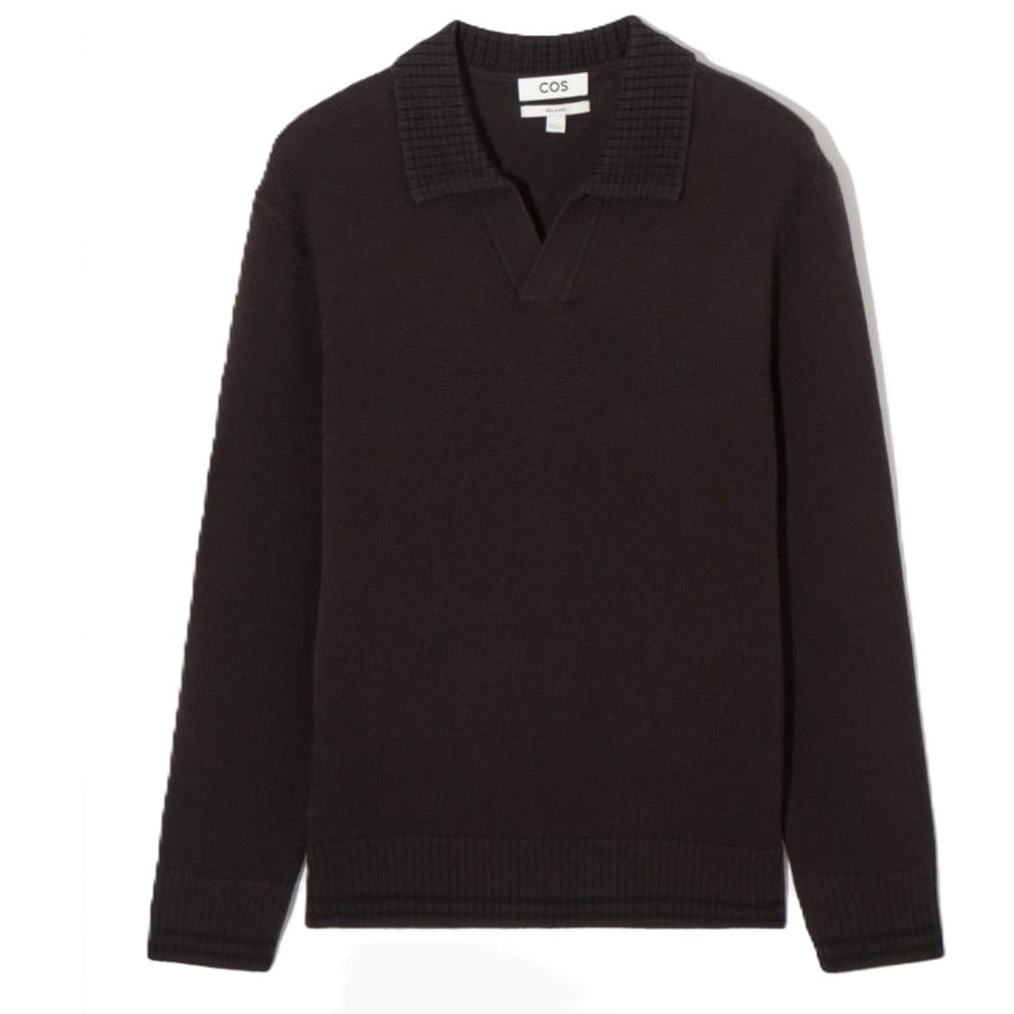 L COS 코스 릴렉시드 컨트래스트 립 메리노 울 오픈 카라티 니트 상품이미지1