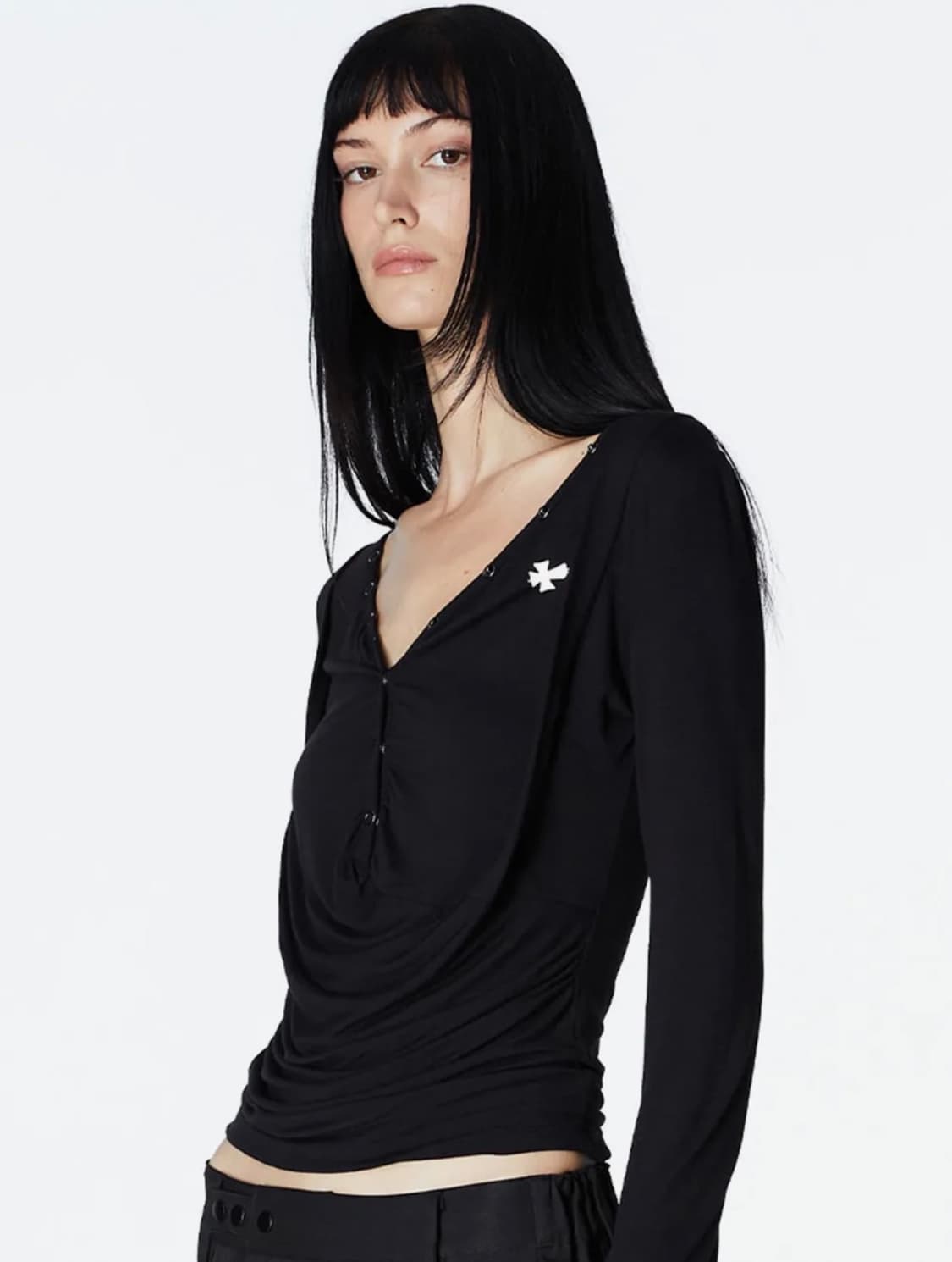 2000아카이브스 DRAPED HENLEY TOP (BLACK) 상품이미지1