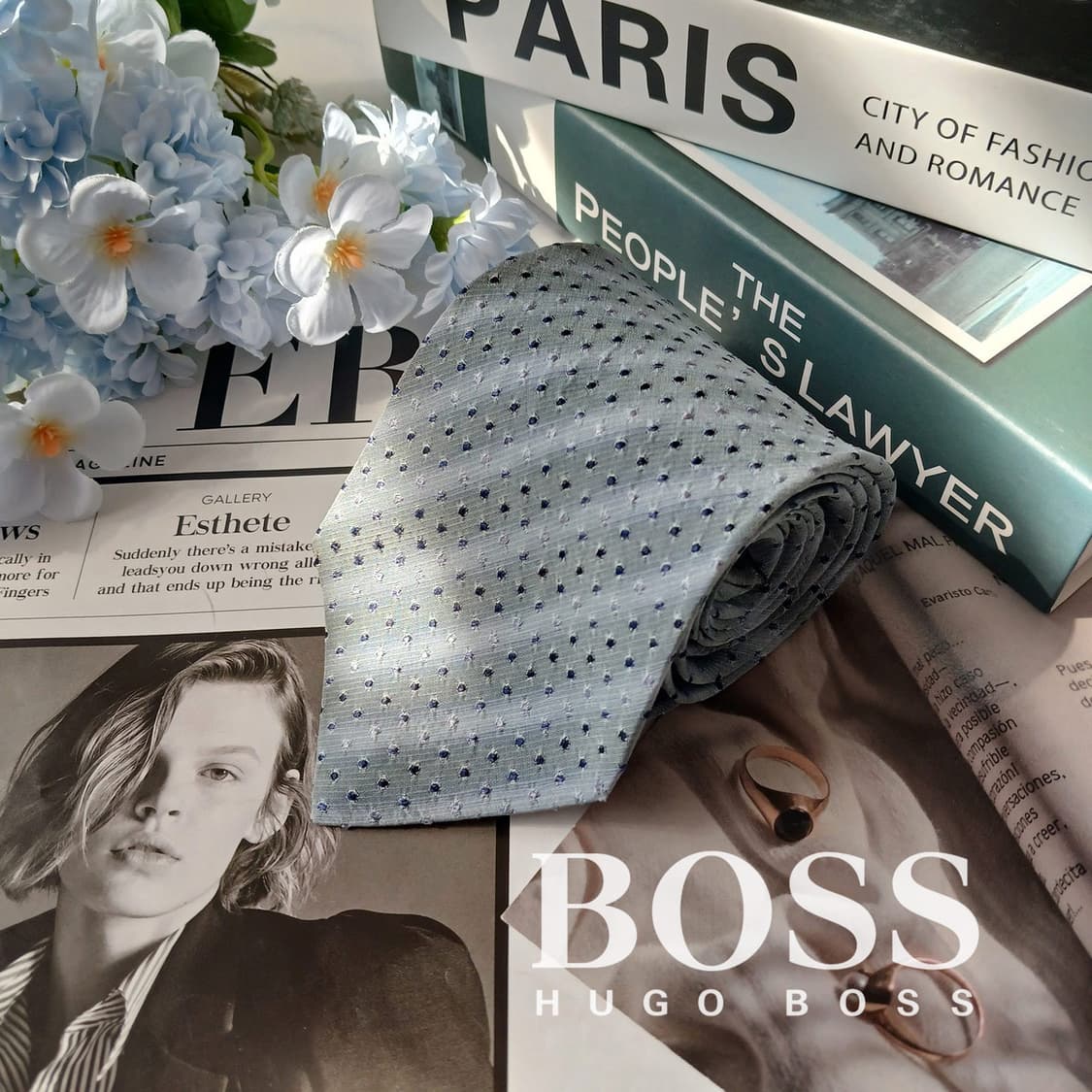 휴고보스 실크 라이트블루 도트 패턴 넥타이 9cm B등급 E761
 상품이미지1